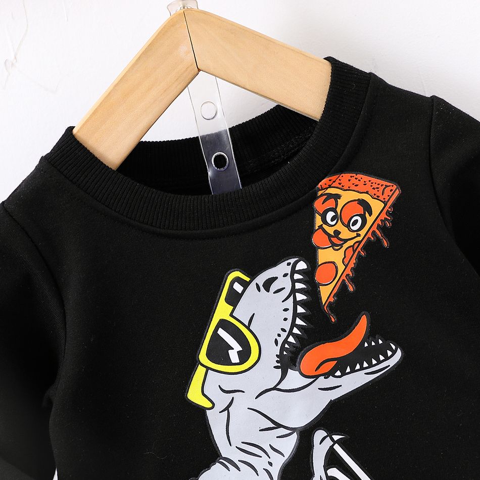 100% Cotton 2pcs Baby Boy Long-sleeve Dinosaur Print Sweatshirt and Cargo Pants Set Black big image 3