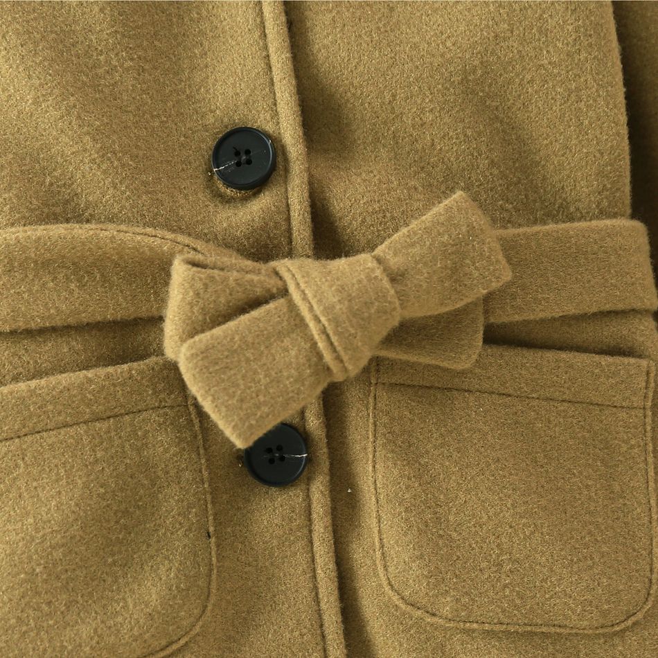 Toddler Boy/Girl Casual Solid Color Belted Hooded Blend Coat Khaki big image 5
