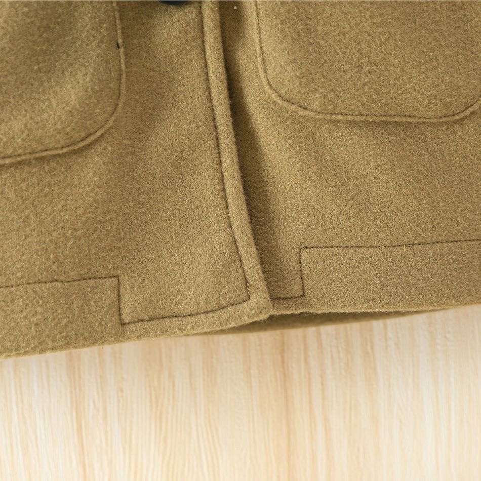 Toddler Boy/Girl Casual Solid Color Belted Hooded Blend Coat Khaki big image 7