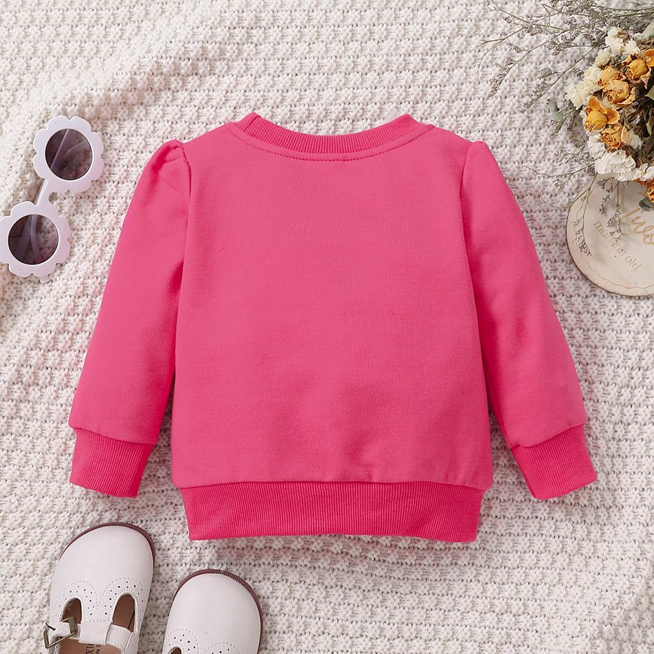 100% Cotton Baby Girl Leopard Figure & Letter Print Puff-sleeve Sweatshirt Hot Pink big image 2