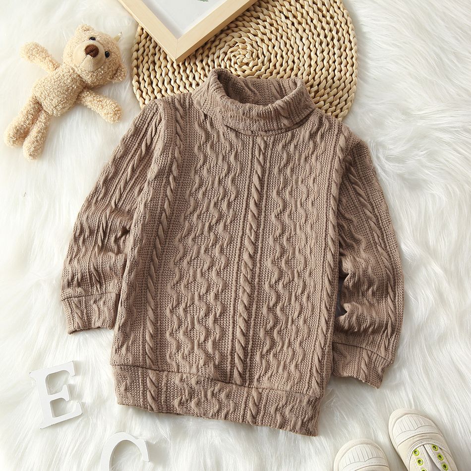Toddler Boy Turtleneck Cable Knit Textured Sweater Apricot big image 1