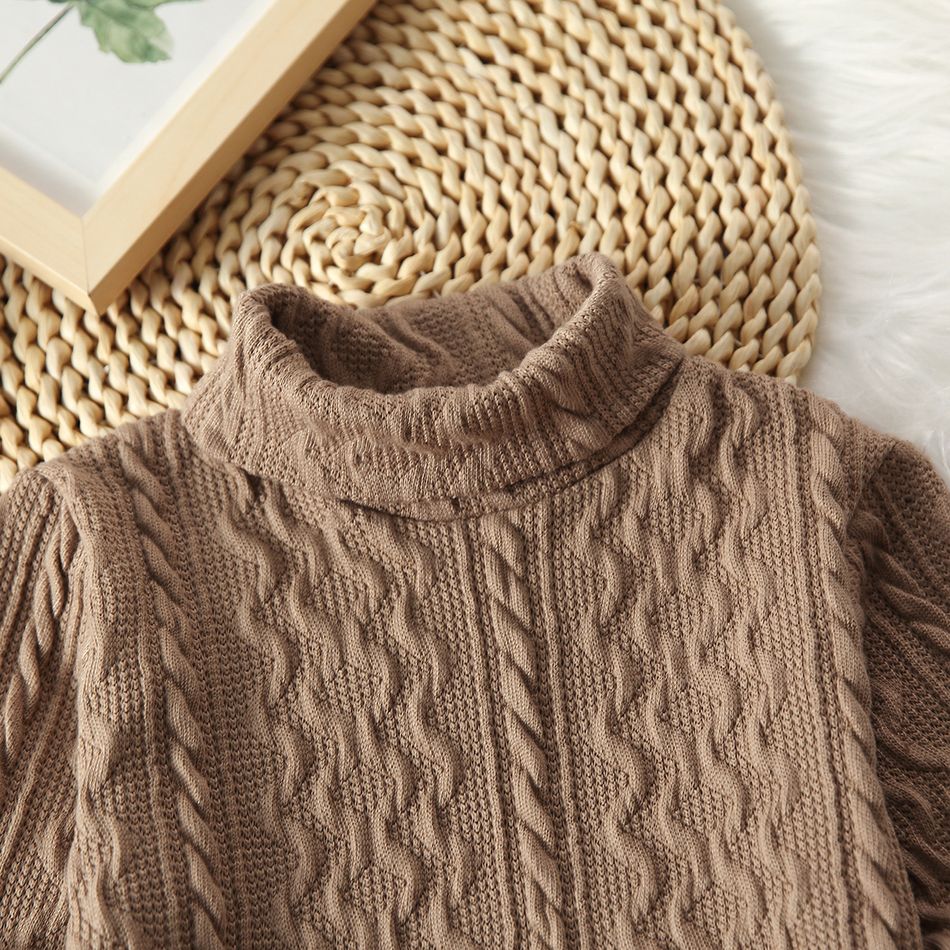 Toddler Boy Turtleneck Cable Knit Textured Sweater Apricot big image 2