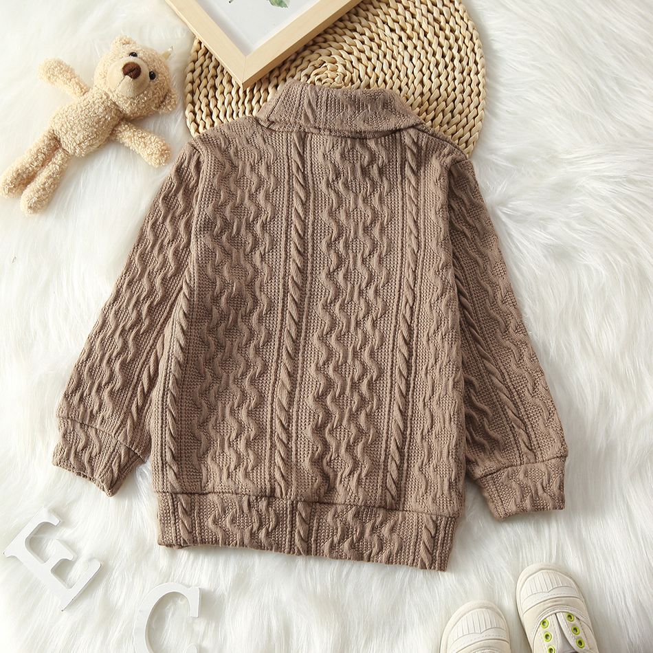 Toddler Boy Turtleneck Cable Knit Textured Sweater Apricot big image 6