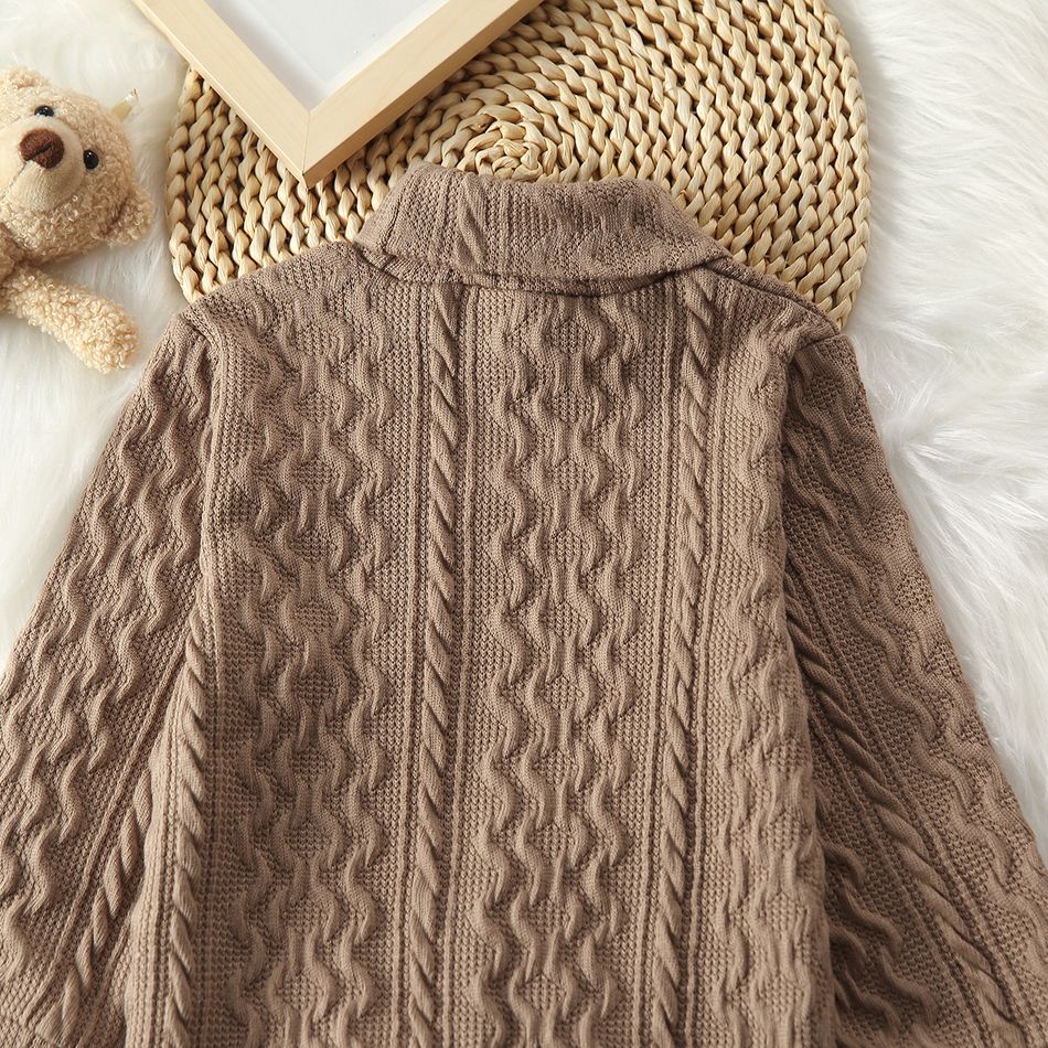 Toddler Boy Turtleneck Cable Knit Textured Sweater Apricot big image 7