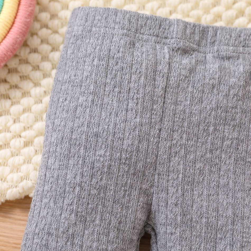 Baby Girl Solid Lace Spliced Rib Knit High Waist Leggings Grey big image 5