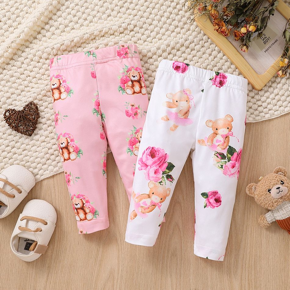 Baby Girl Allover Bear Print High Waist Leggings Pants Pink big image 2
