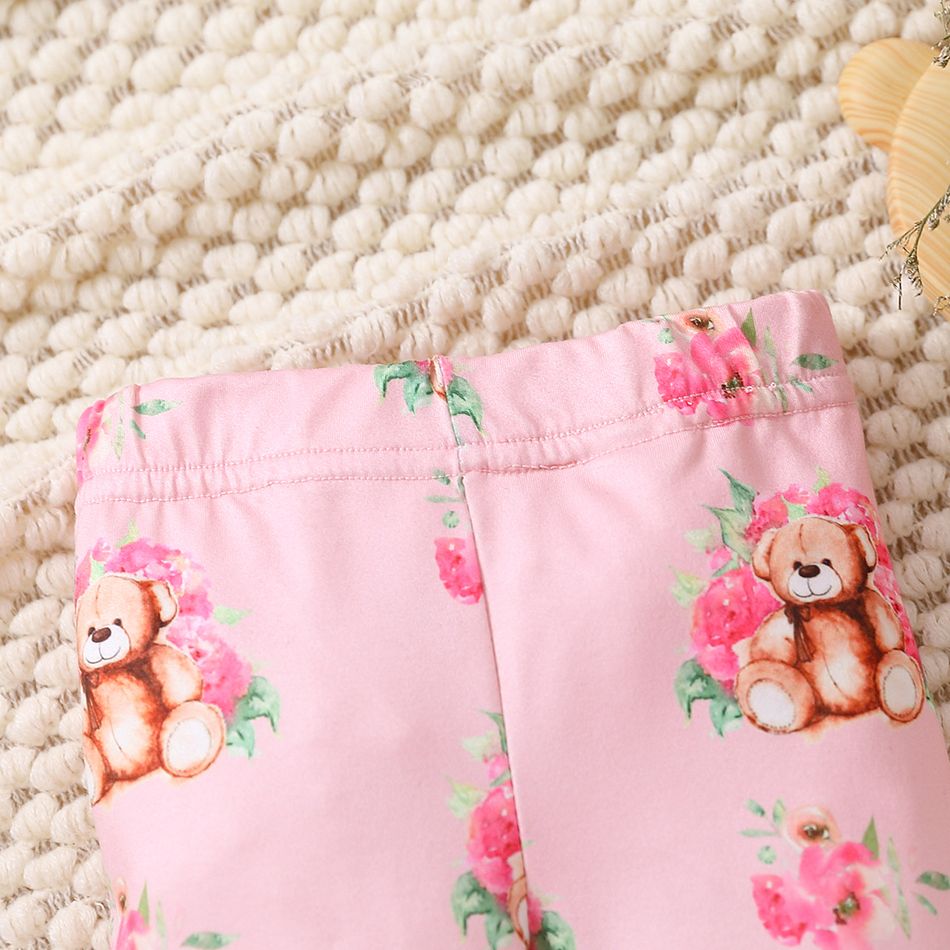 Baby Girl Allover Bear Print High Waist Leggings Pants Pink big image 4