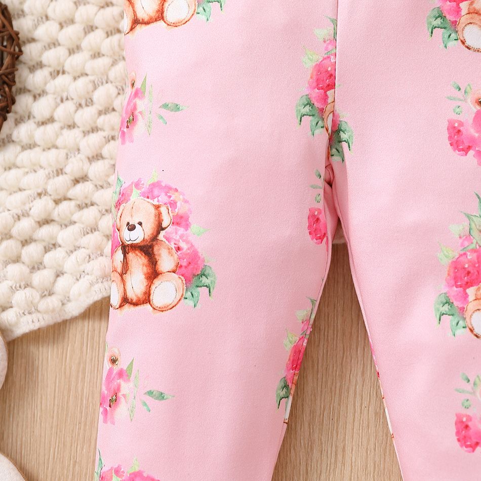 Baby Girl Allover Bear Print High Waist Leggings Pants Pink big image 6