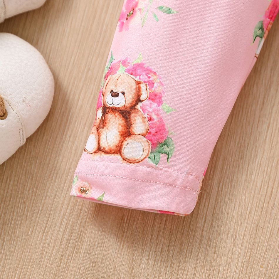 Baby Girl Allover Bear Print High Waist Leggings Pants Pink