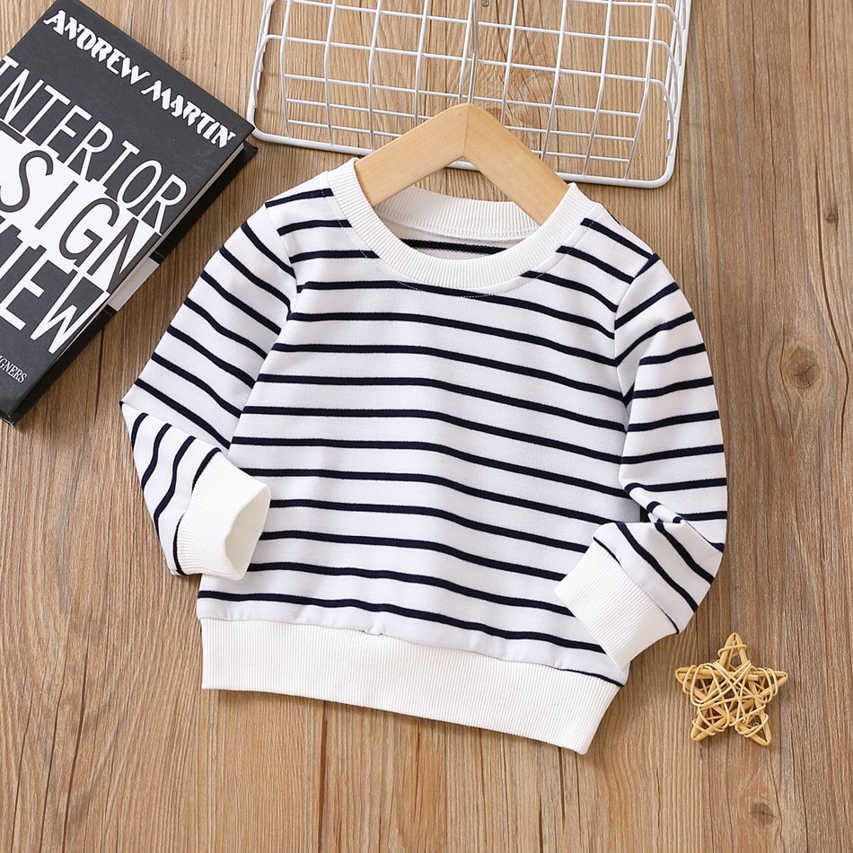 Baby Boy/Girl Long-sleeve Striped Pullover Sweatshirt OffWhite big image 2