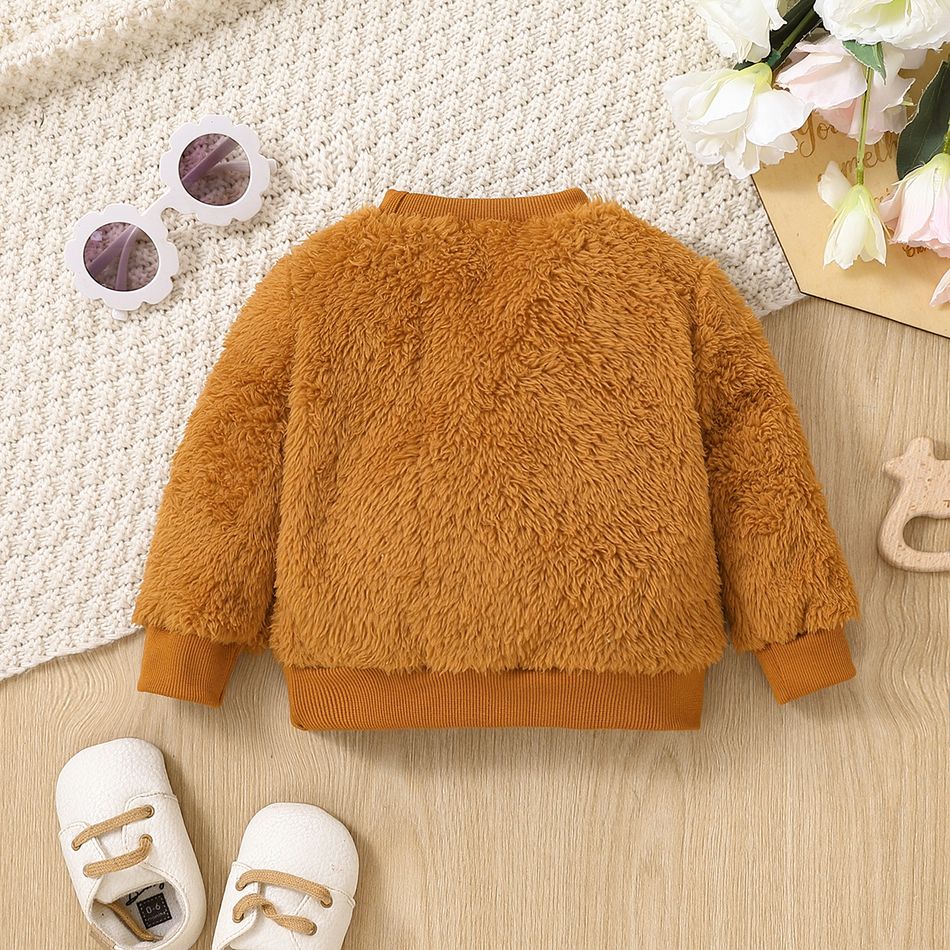 Baby Boy/Girl Animal Embroidered Long-sleeve Thermal Fuzzy Sweatshirt Brown big image 6