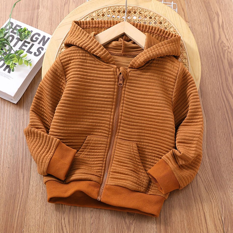 Toddler Boy/Girl Basic Solid Color Hooded Jacket Brown big image 1