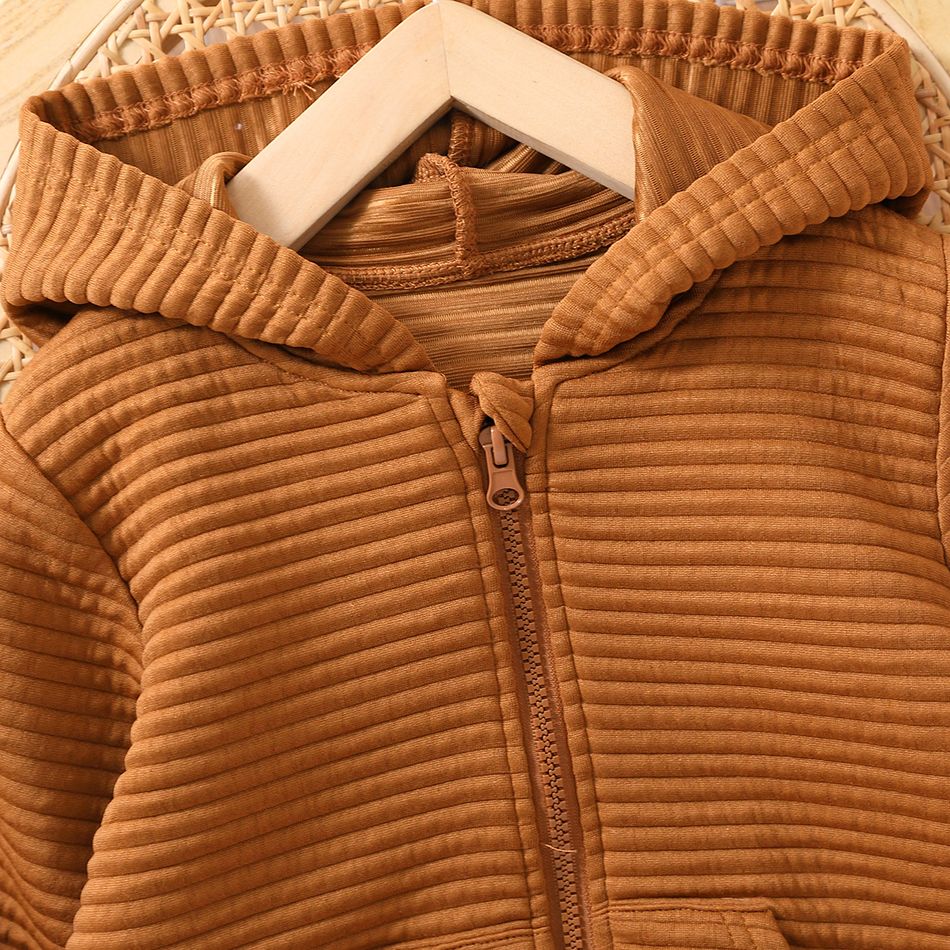 Toddler Boy/Girl Basic Solid Color Hooded Jacket Brown big image 3