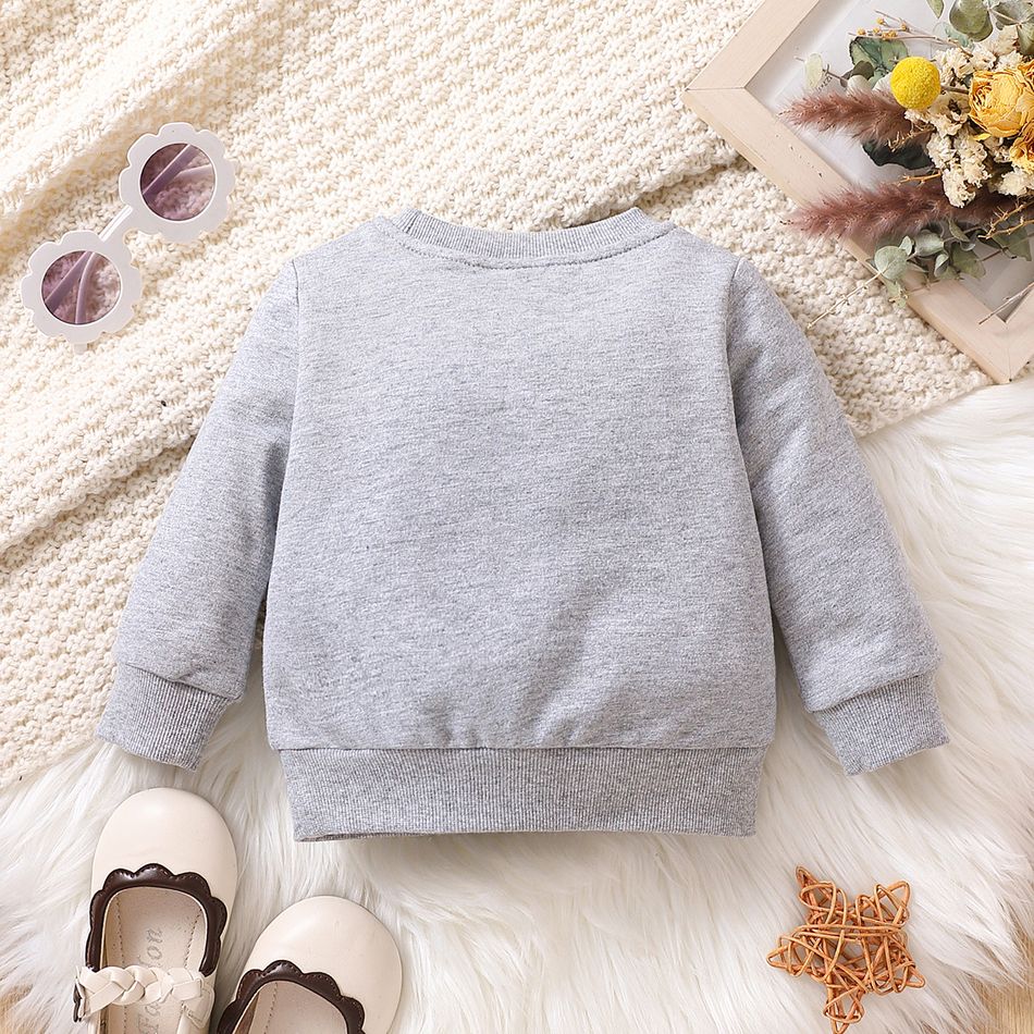 Baby Girl Cat Print Long-sleeve Pullover Sweatshirt Flecked Grey big image 3