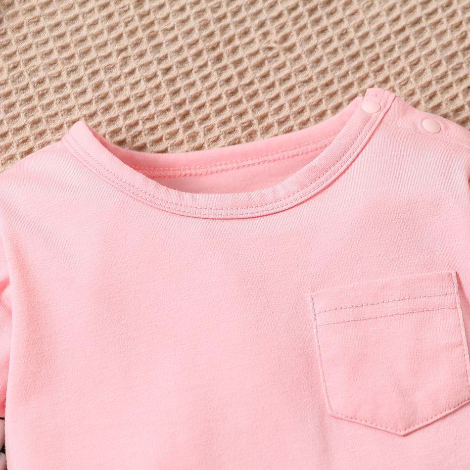 Baby Boy/Girl 95% Cotton Striped Panel Long-sleeve Jumpsuit Pink big image 2