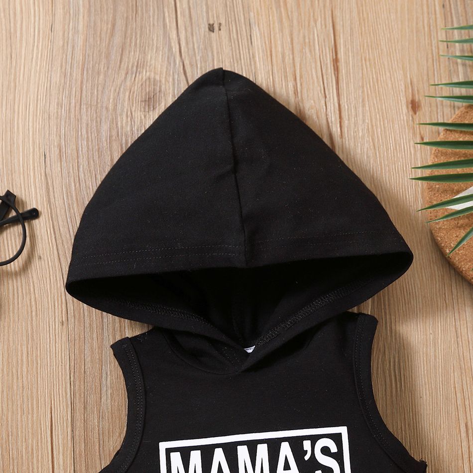 Mother's Day Baby Boy 95% Cotton Letter Print Hooded Tank Top Black big image 4