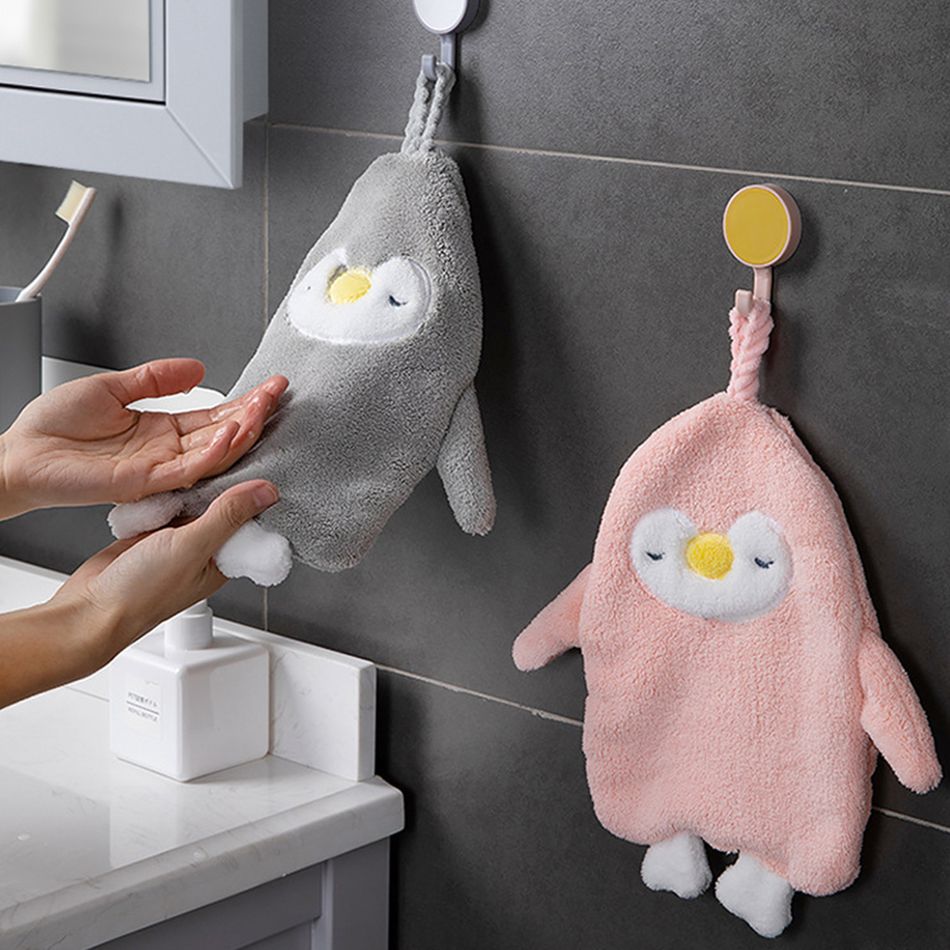 Cartoon Penguin Coral Fleece Shower Cap Super Absorbent And Quick-drying Turban Towel White big image 3