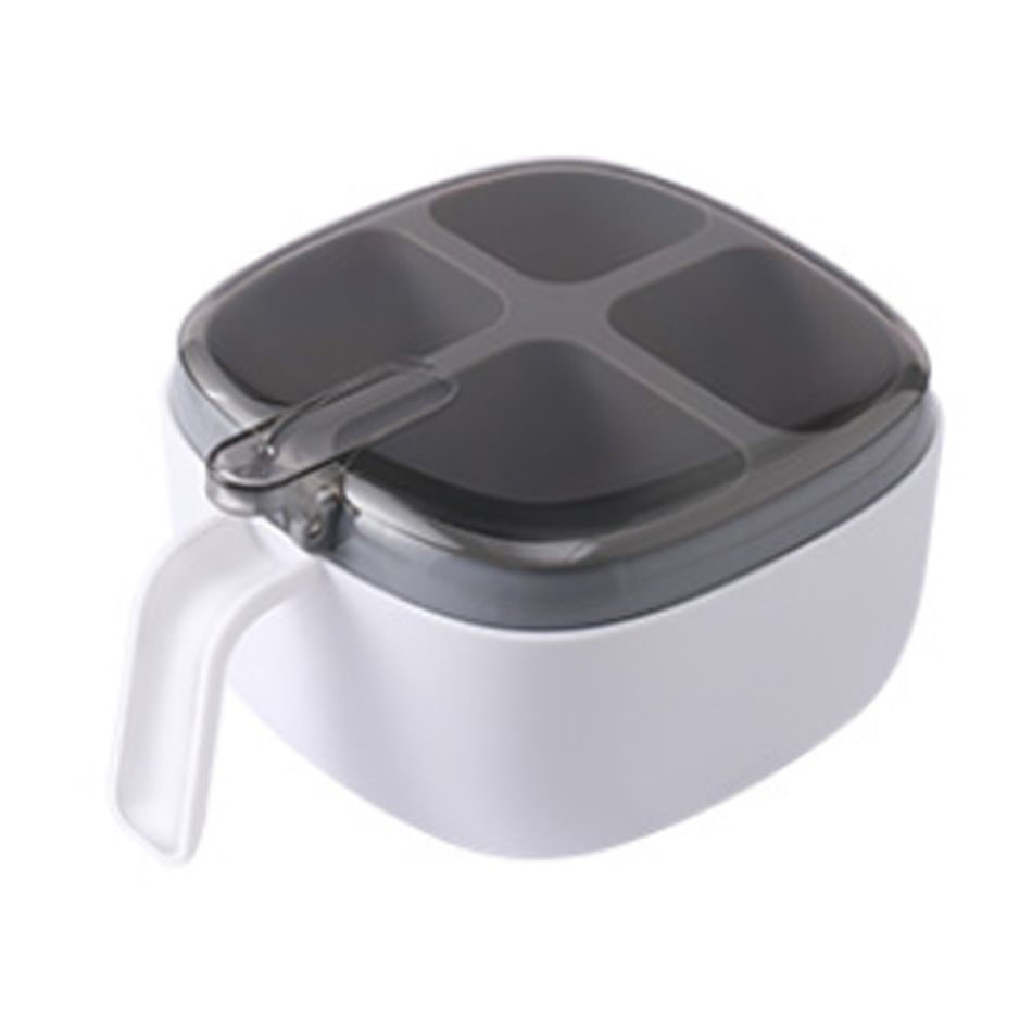 1pc Kitchen Salt Container Seasoning Four Compartment Storage Box Seasoning Spice Rack With Lid Seasoning Can White big image 1