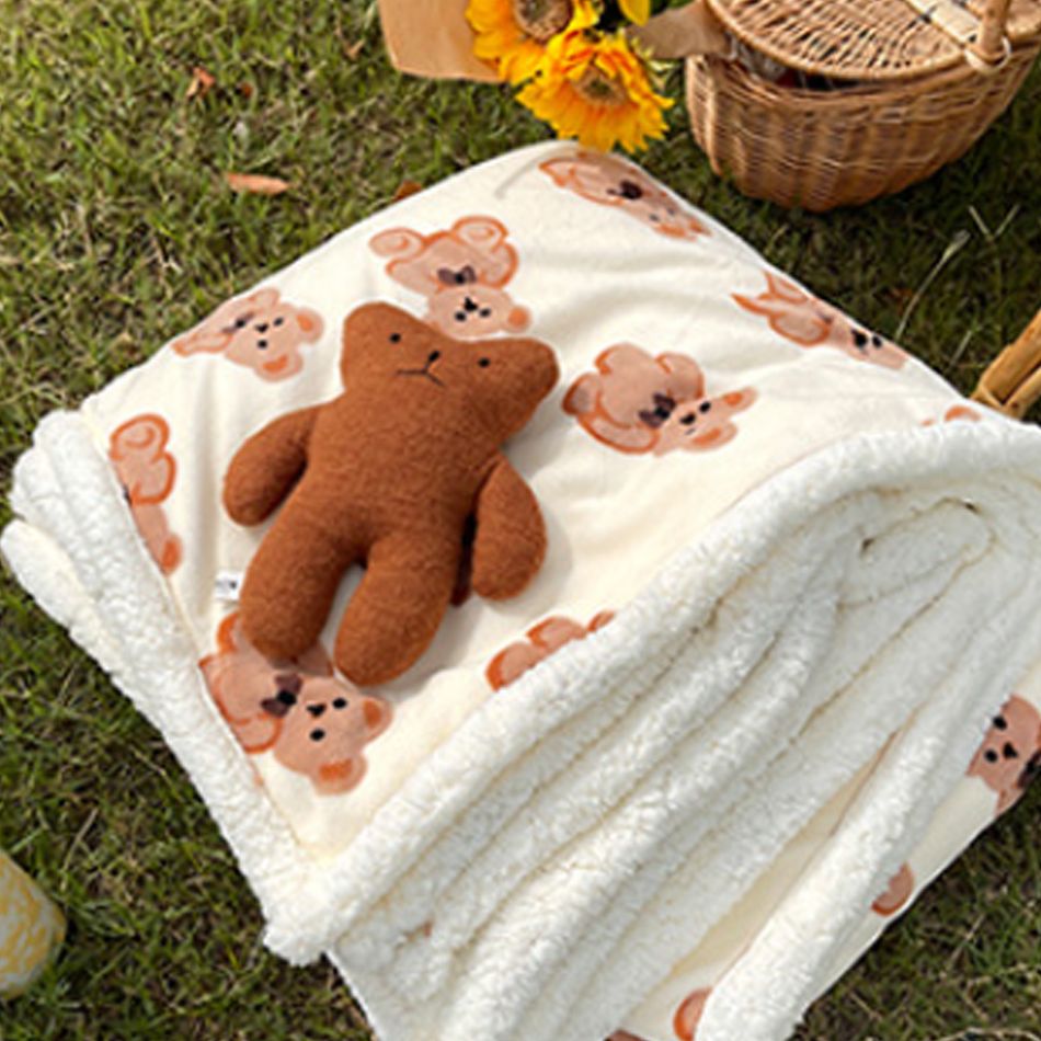 Cartoon Animal Bear Print Fleece Blankets Home Bed Blanket Kids Bedding Baby Blanket Coffee