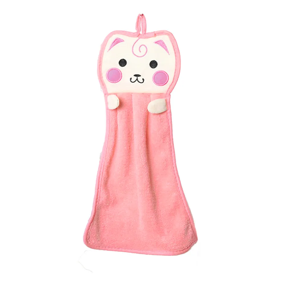 Cute Hanging Bathroom Hand Towel Bathroom Strong Absorbent Towel Rag Cartoon Hand Towel Handkerchief Pink