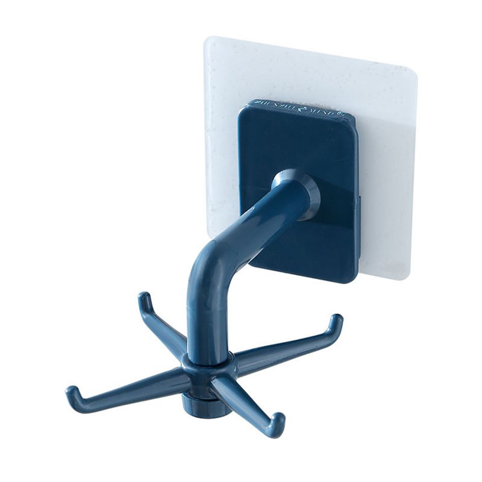 Kitchen Hooks with 4 Hooks 360° Rotatable Multifunctional Wall Mounted Self Adhesive Sticky Hooks Punch-free Blue