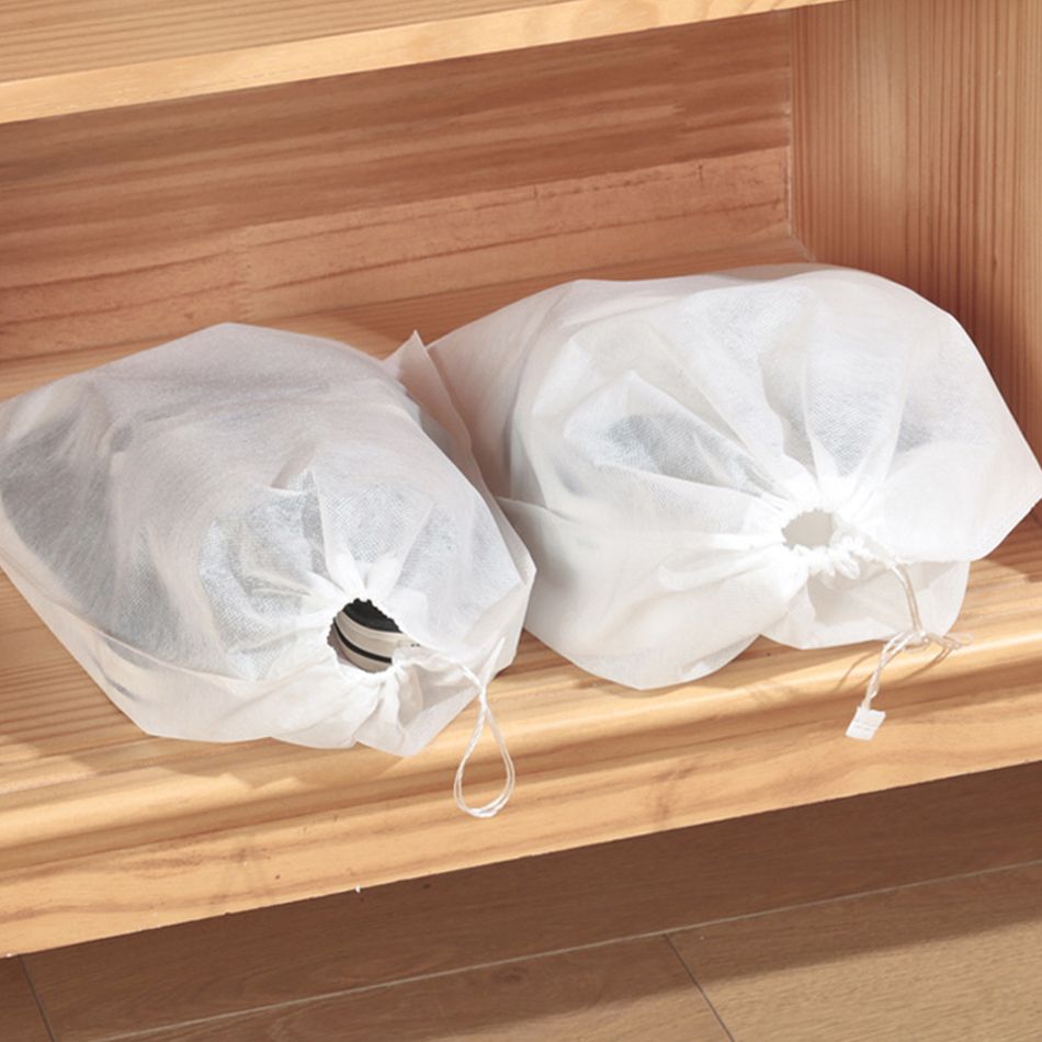 10-pack Disposable Drawstring Shoes Storage Bag Multifunctional Non-woven Shoes Pouch Dust Bags for Indoor Outdoor Travel White big image 4