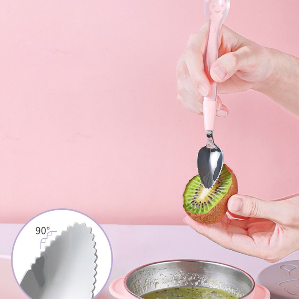 Colher de suplemento alimentar multifuncional de duas cabeças para bebê, colher de lama raspador de purê de frutas de aço inoxidável de silicone Verde Claro big image 3