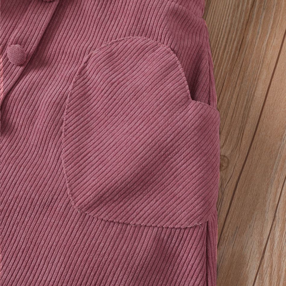 2pcs Kid Girl Button Design Long-sleeve White Ribbed Tee and Pocket Design Pink Skirt Set White big image 5