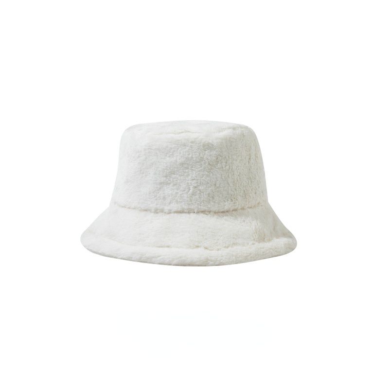 Women Faux Fur Bucket Hat Fluffy Winter Warmer Plush Fisherman Cap White