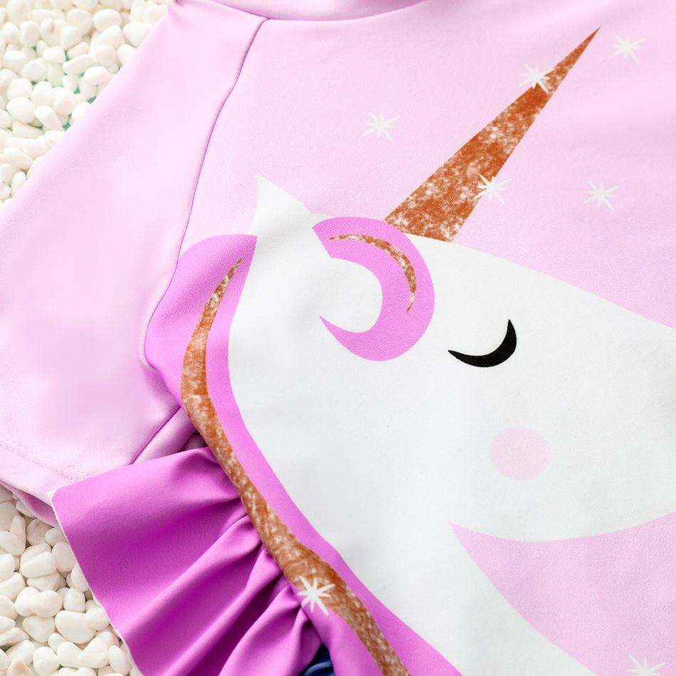 Toddler Girl Playful Ruffled Unicorn Print Onepiece Swimsuit Pink big image 3