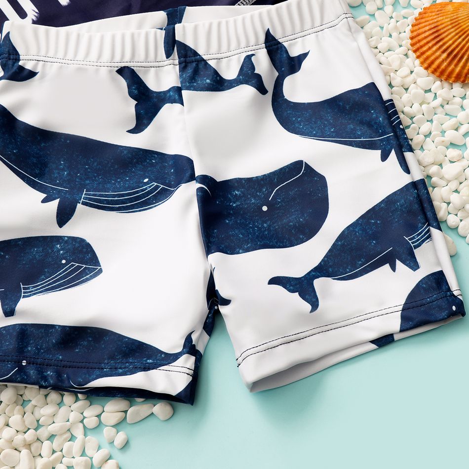 2pcs Toddler Boy Playful Shark Print Swimsuit Dark Blue big image 5