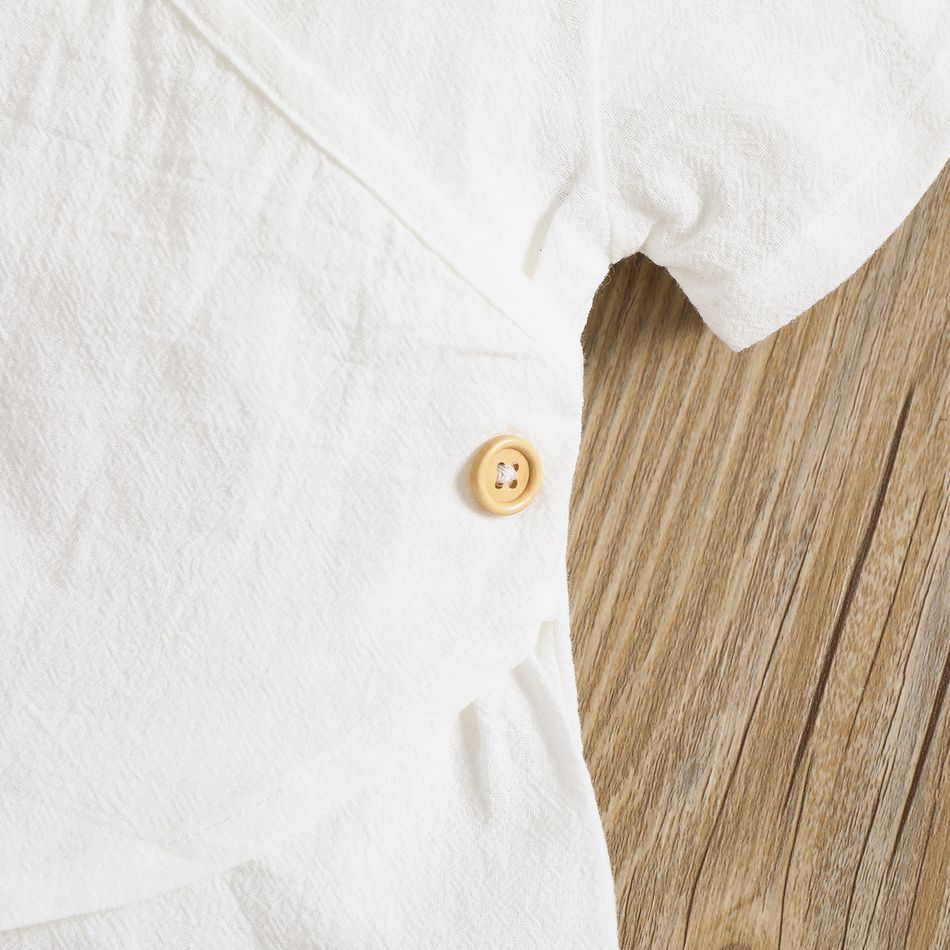 100% Cotton 2pcs Baby Girl Button Design Solid Short-sleeve Top and Shorts Set Khaki big image 5