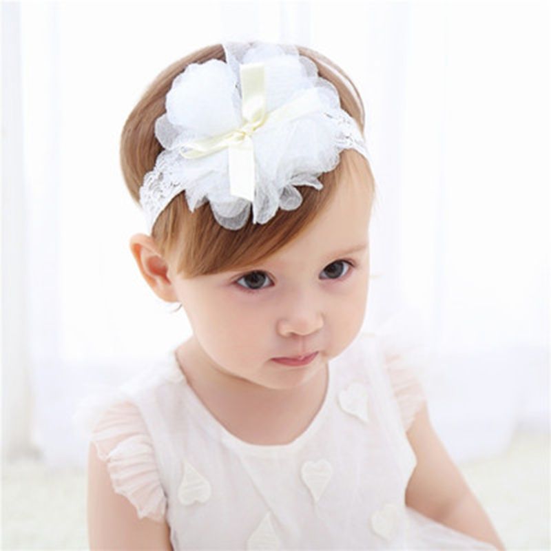 Pretty Solid Flower Hairband for Girls White big image 2