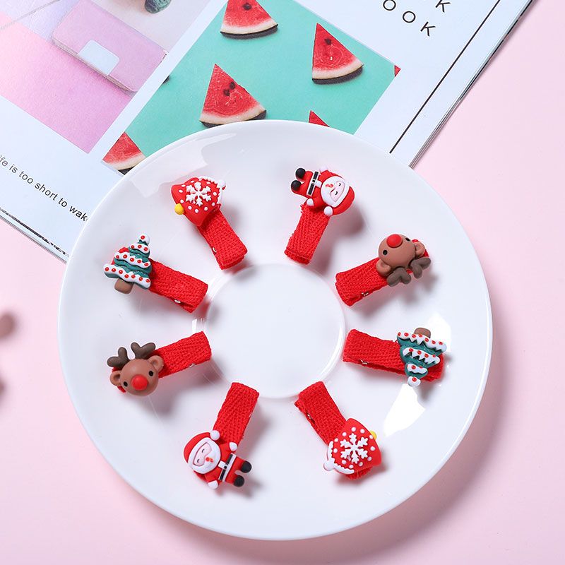 8-pack Christmas Hair Clip Santa Claus Elk Pine Tree Bell Hair Clips for Girls Red