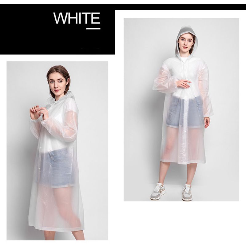 Adults Rain Ponchos Reusable Long Waterproof Raincoats with Hood White