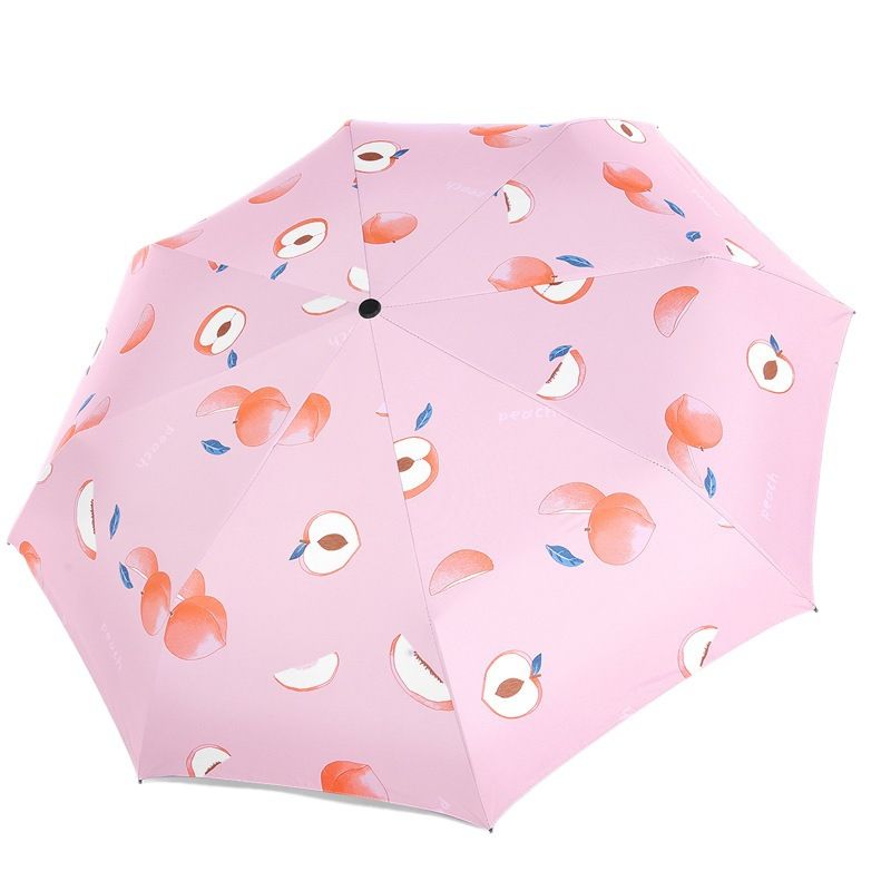 Fruit Graphic Automatic Umbrella Windproof Travel Rain Umbrella Sun Umbrella Portable Folding Small Compact Umbrella Pink