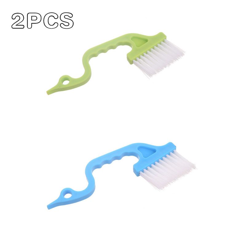 Confezione da 2 spazzole manuali per la pulizia delle fessure delle scanalature per porte e finestre, spazzole per la pulizia della paletta Verde big image 1