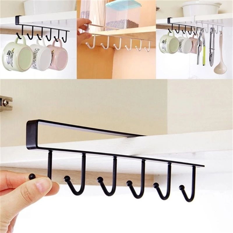 Mug Rack Hooks Under Cabinet Multifunction Nail Free Display Hanging Cups Drying Hook for Bar Kitchen Utensils White big image 2