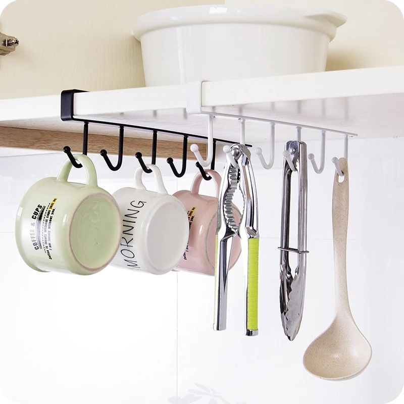 Mug Rack Hooks Under Cabinet Multifunction Nail Free Display Hanging Cups Drying Hook for Bar Kitchen Utensils White big image 3