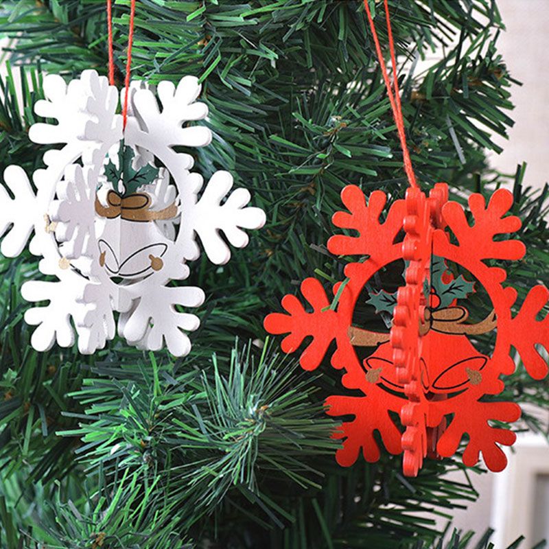 4Pcs Christmas Wooden Hollow Pendant Snowflake Bell Stars Pendant Xmas Tree Decoration Color-A big image 3