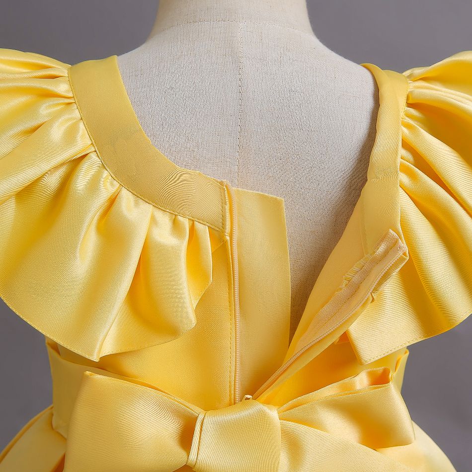 Toddler Girl Bowknot Design Pleated Sleeveless Party Yellow Evening Dress Yellow big image 7