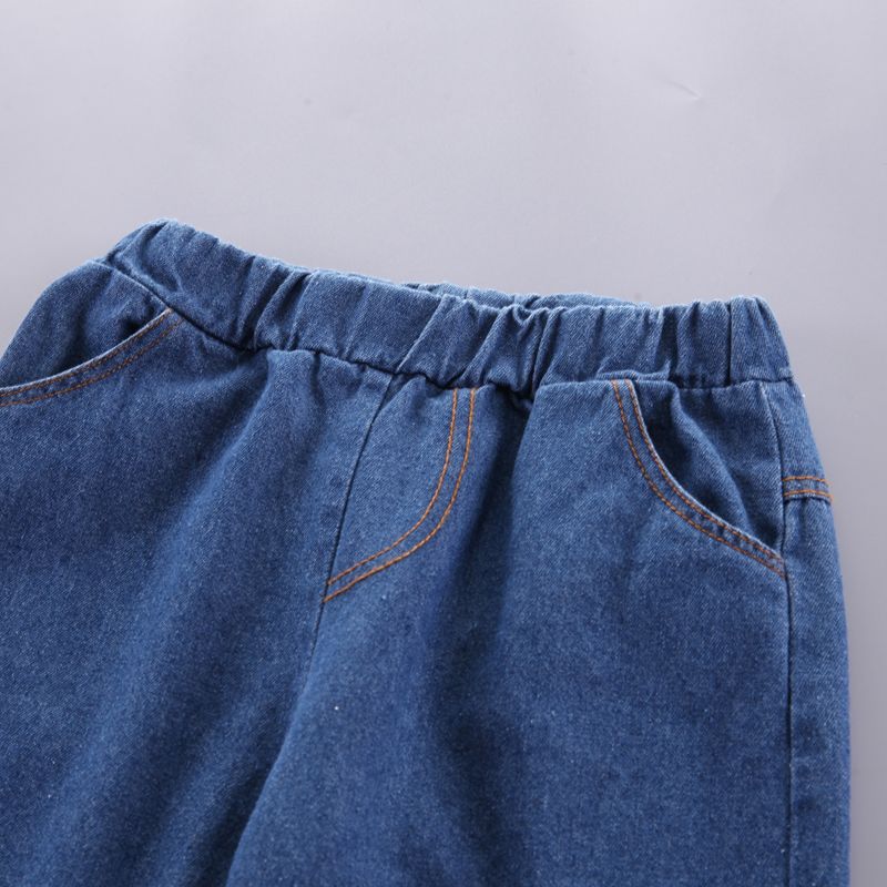 2pcs Toddler Boy Trendy Ripped Denim Jeans and Zipper Pocket Design Sweatshirt Set Deep Blue big image 7