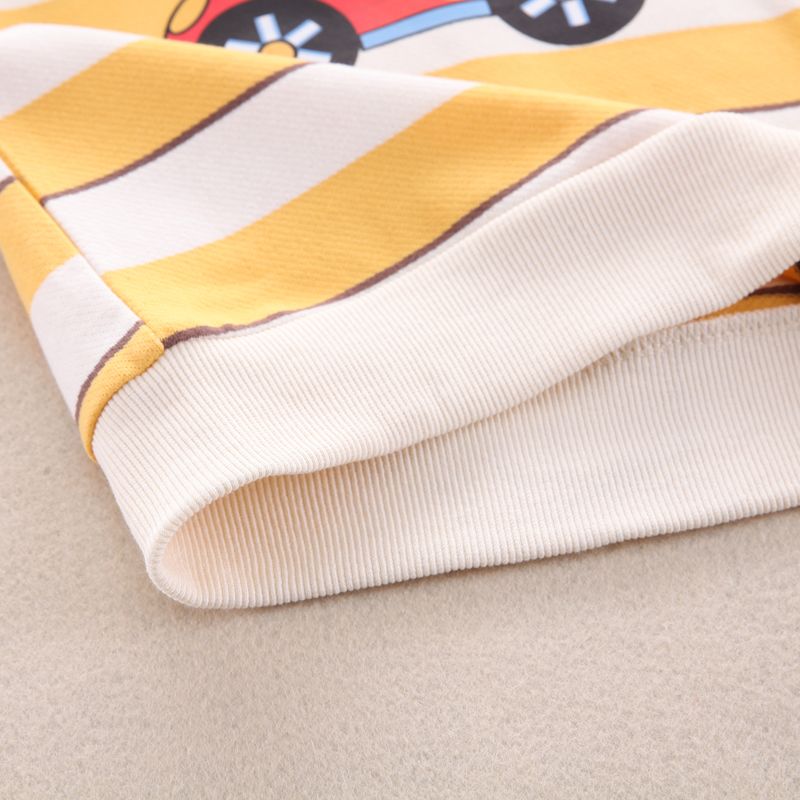 2pcs Toddler Boy Playful Vehicle Print Stripe Hoodie Sweatshirt and Pants Set Color block big image 5