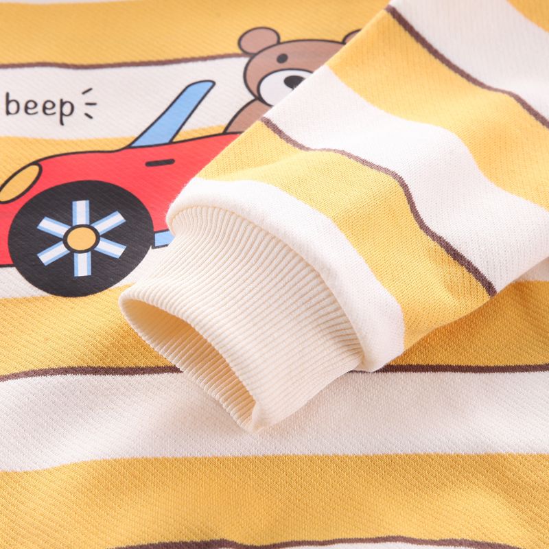 2pcs Toddler Boy Playful Vehicle Print Stripe Hoodie Sweatshirt and Pants Set Color block big image 6