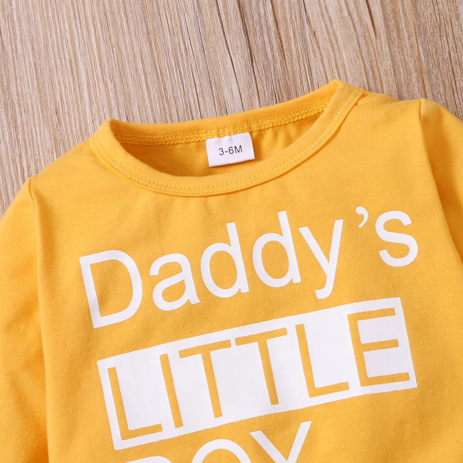 2pcs Baby Letter Print Long-sleeve Cotton Pullover and Pants Set Yellow big image 4