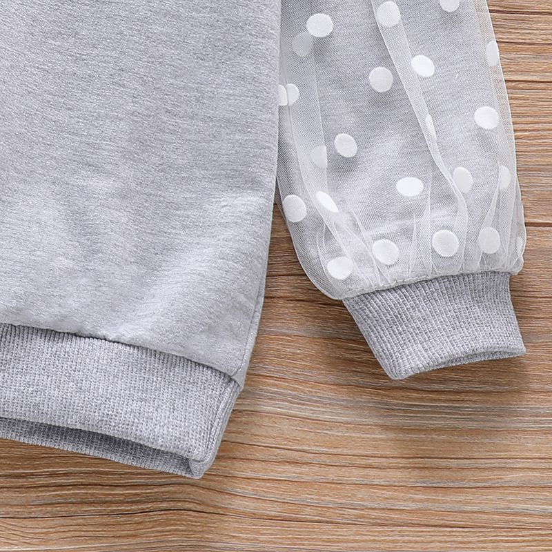 Toddler Girl Ruffled Polka dots Mesh Design Pullover Sweatshirt Grey big image 5
