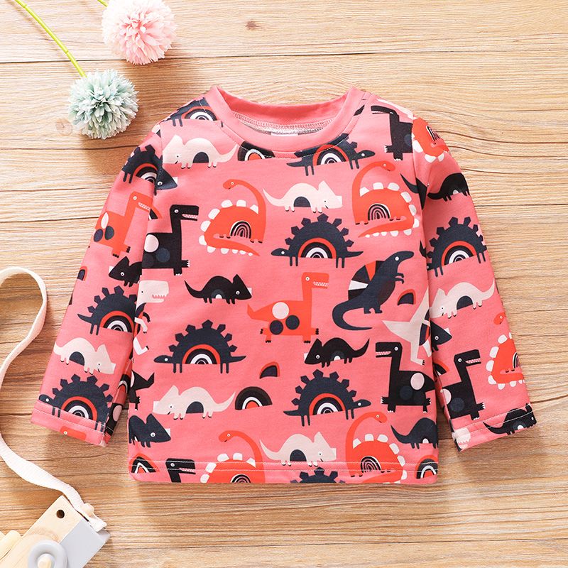 Toddler Girl Dinosaur Rainbow Print Long-sleeve Tee Pink