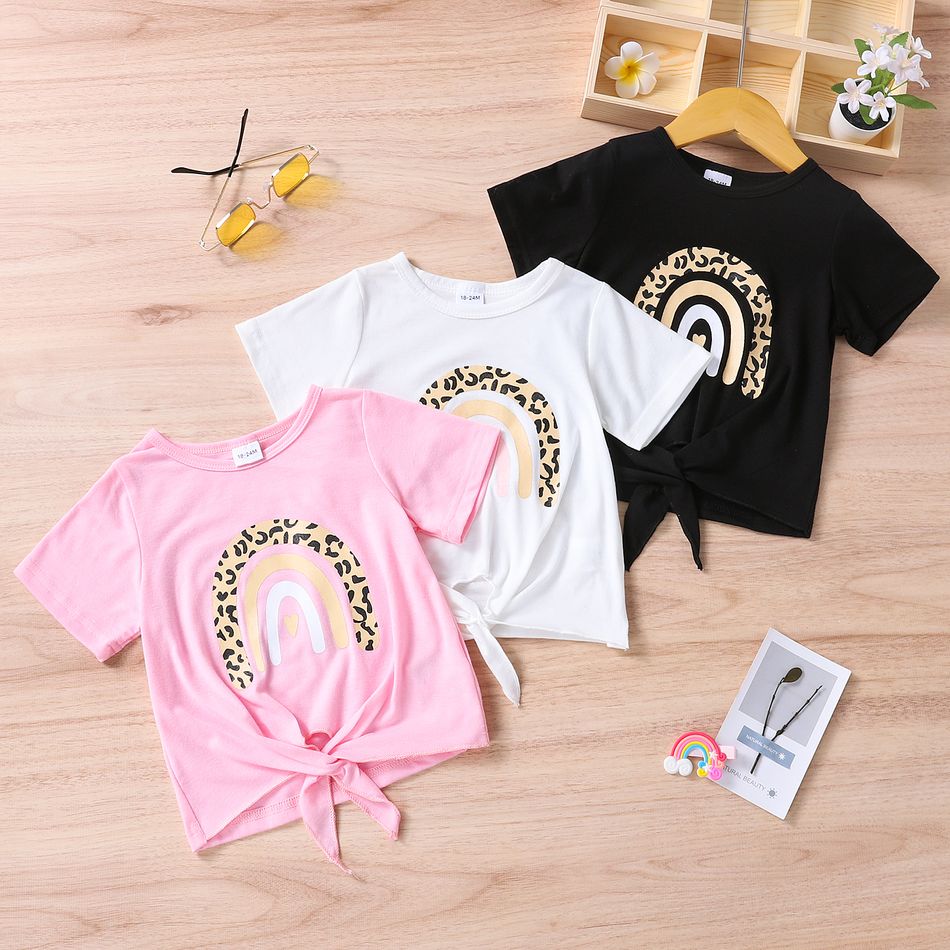 Toddler Girl Rainbow Print Tie Knot Short-sleeve Tee Pink big image 1