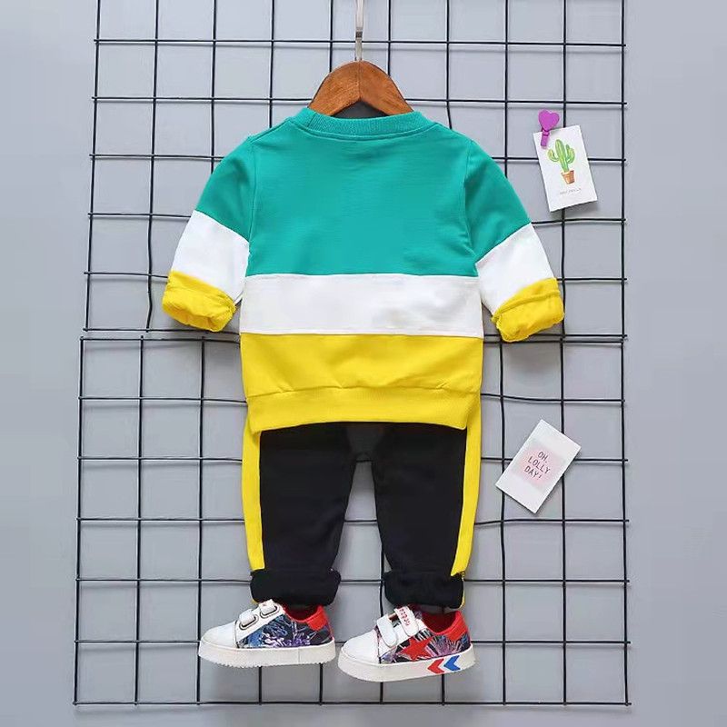2pcs Toddler Boy Letter Print Colorblock Cotton Pullover Sweatshirt and Pants Set Yellow big image 2