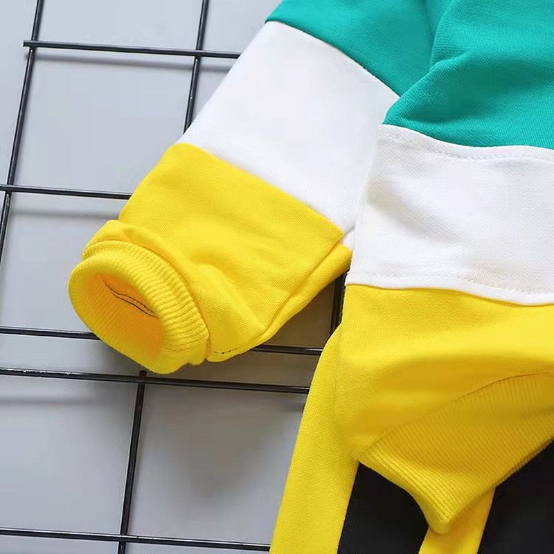 2pcs Toddler Boy Letter Print Colorblock Cotton Pullover Sweatshirt and Pants Set Yellow big image 3